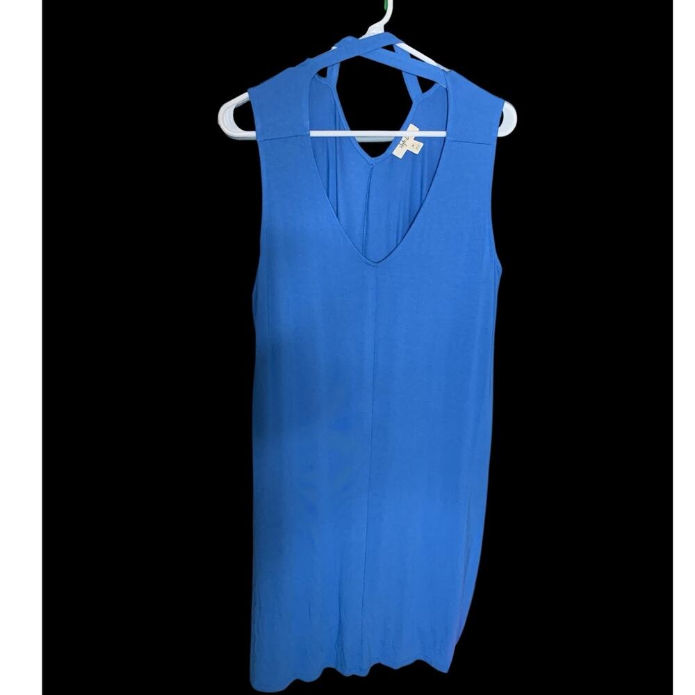 Women's Sleeveless Midi Swing Dress 2X Vibrant Blue V-Neck Criss-Cross Strap